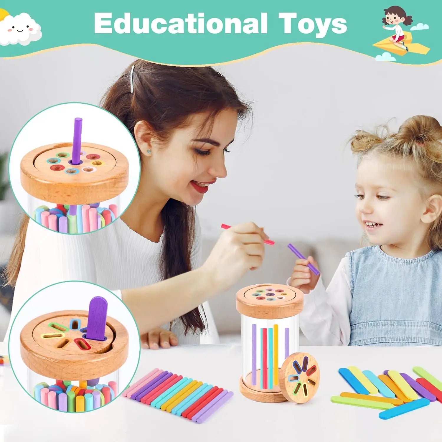 Montessori Toys Wooden Color Sorting Toys Fine Motor Skills Sensory Matching Games Educational Kid Toys For 1-3 Year Old 3+ Gift