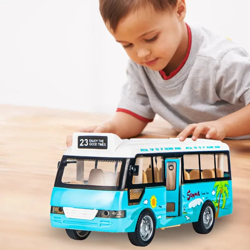 City Bus Toys Cars for Toddlers Cars for Boys Girls Pull Back Play Vehicle Bus Model with Sound Light Up & Open-able Doors